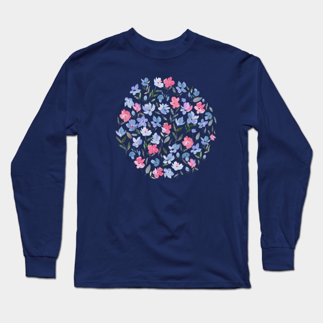 Fresh Flowers Pink Blue Long Sleeve T-Shirt by ninoladesign